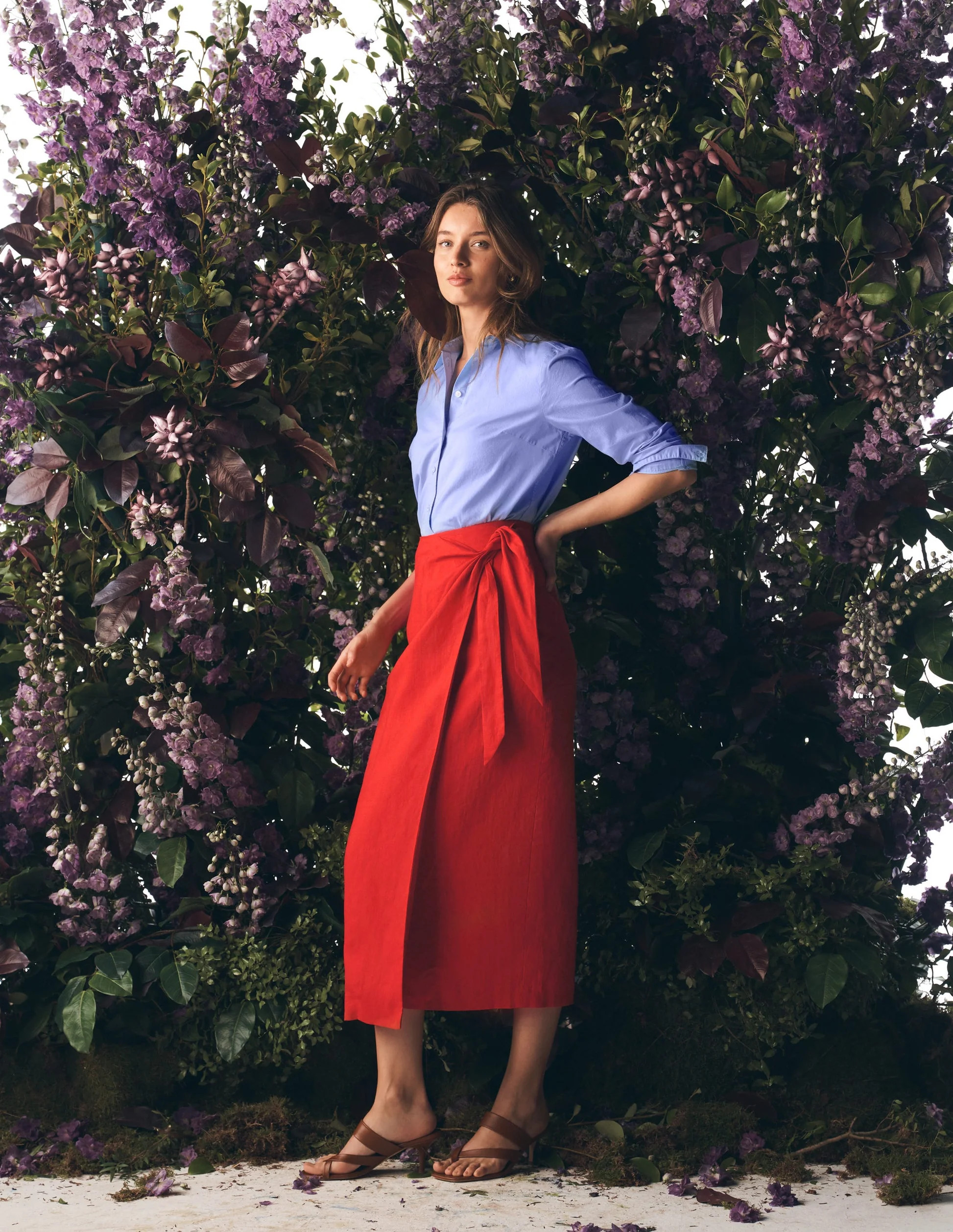 Dimitra Linen Column Skirt-Red Coral | Boden (US)