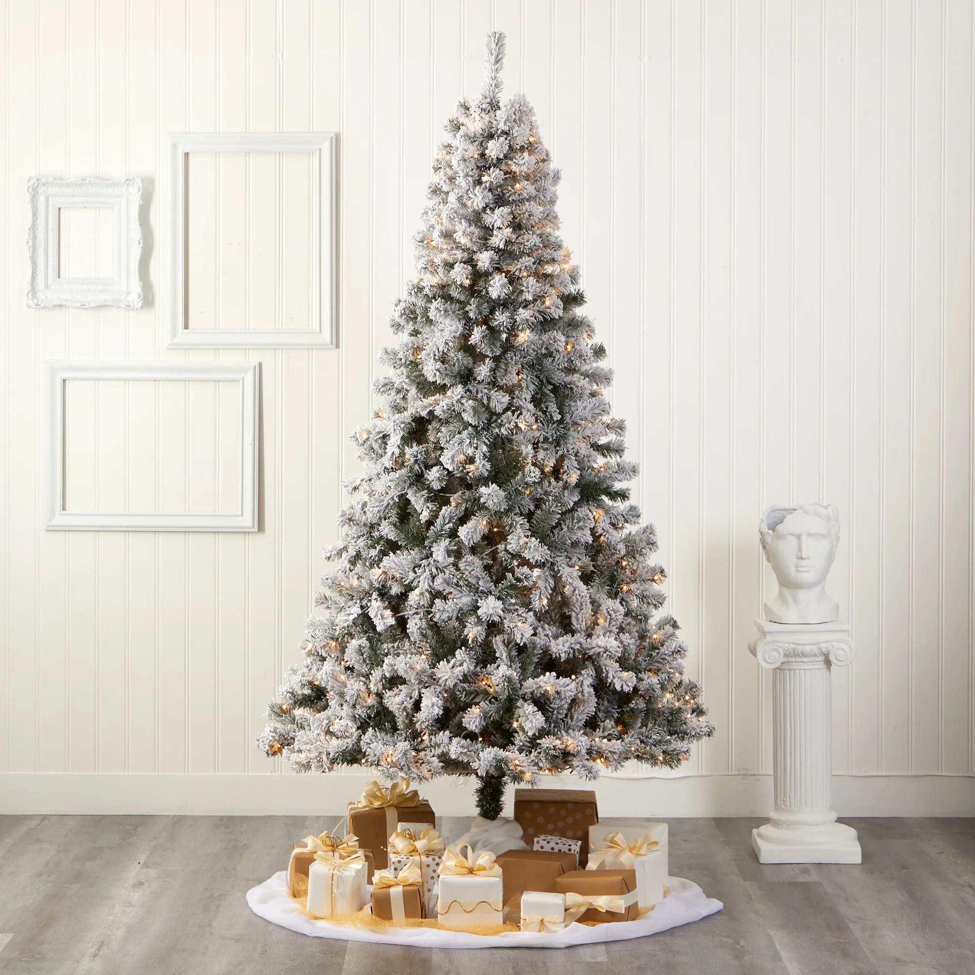 Nearly Natural 8' Green Flocked Fir Artificial Christmas Tree Prelit 500 Clear LED Lights - Walma... | Walmart (US)