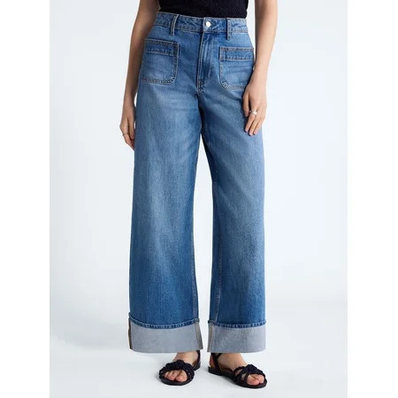 Free Assembly Women s High Rise Patch Pocket Cuffed Jeans 26 Inseam Sizes 0-18 | Walmart (US)