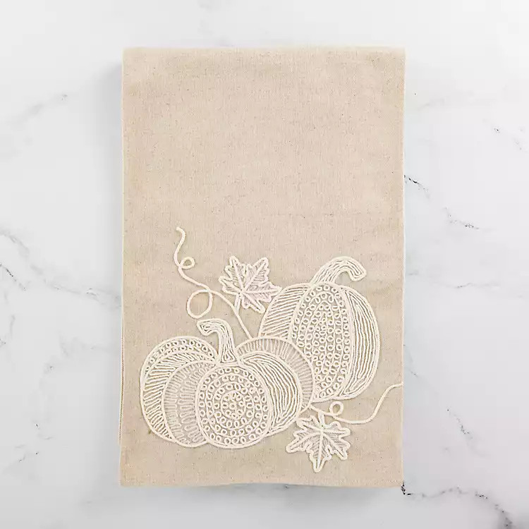 Neutral Embroidered Pumpkin Table Runner | Kirkland's Home
