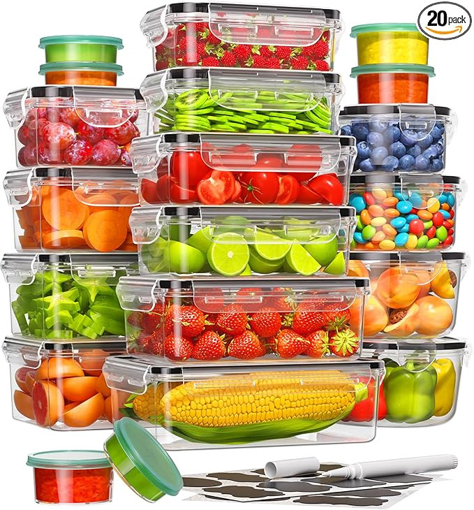 40 Piece Food Storage Containers with Lids(20 Containers & 20 Lids), BPA-Free Plastic Food Contai... | Amazon (US)