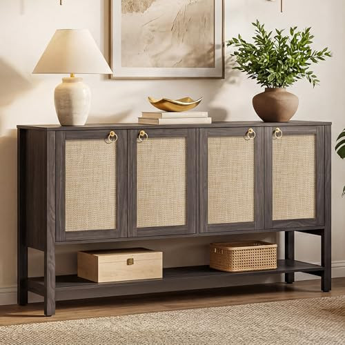 SICOTAS Boho Sideboard Buffet Cabinet with Rattan Doors, Storage Credenza | Amazon (US)