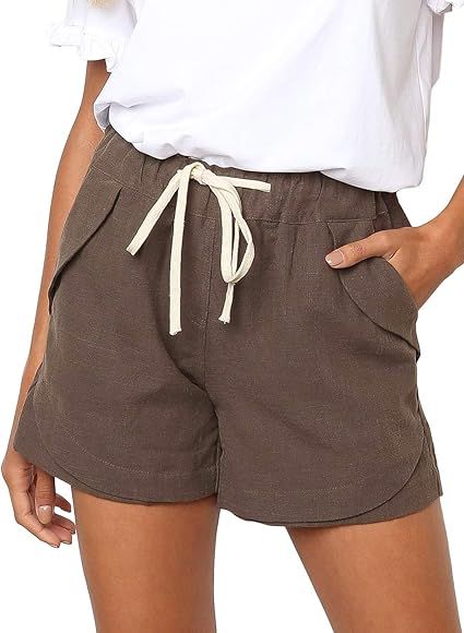 Dokotoo Womens Casual Drawstring Elastic Waist Comfy Cotton Linen Shorts | Amazon (US)