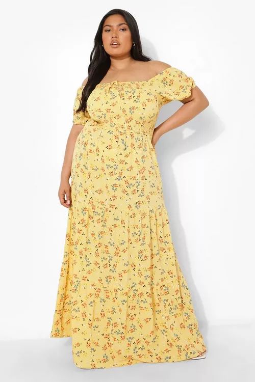 Plus Off Shoulder Floral Tiered Maxi Dress | Boohoo.com (US & CA)