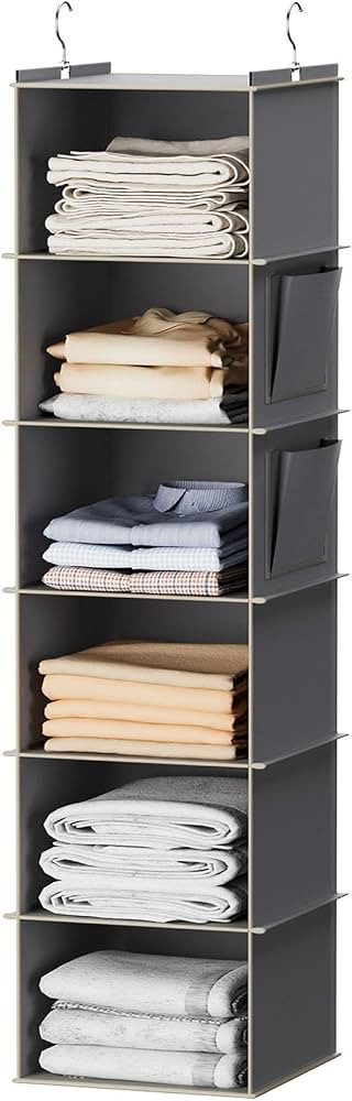 YOUDENOVA Hanging Closet Organizer and Storage, 6-Shelf Closet Hanging Storage Shelves, Grey | Amazon (US)