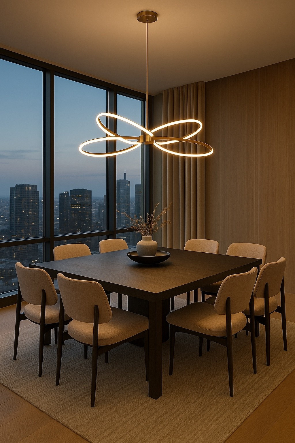 Create a warm modern dining atmosphere with soft neutral tones, a sculptural LED chandelier, and an elegant round dining table. This cozy luxe setup pairs perfectly with beige upholstered chairs, minimal decor, and floor-to-ceiling windows overlooking the city.
Shop the full look below 🤍✨

#moderndiningroom #diningroomdesign #neutralhome #cozyhomeaesthetic #LEDlighting #rounddiningtable #diningroomideas #luxuryhome #cityviewaesthetic #beigedecor #moderninteriors #minimalistdecor #interiordesign2025 #homedecorinspo #diningroominspiration