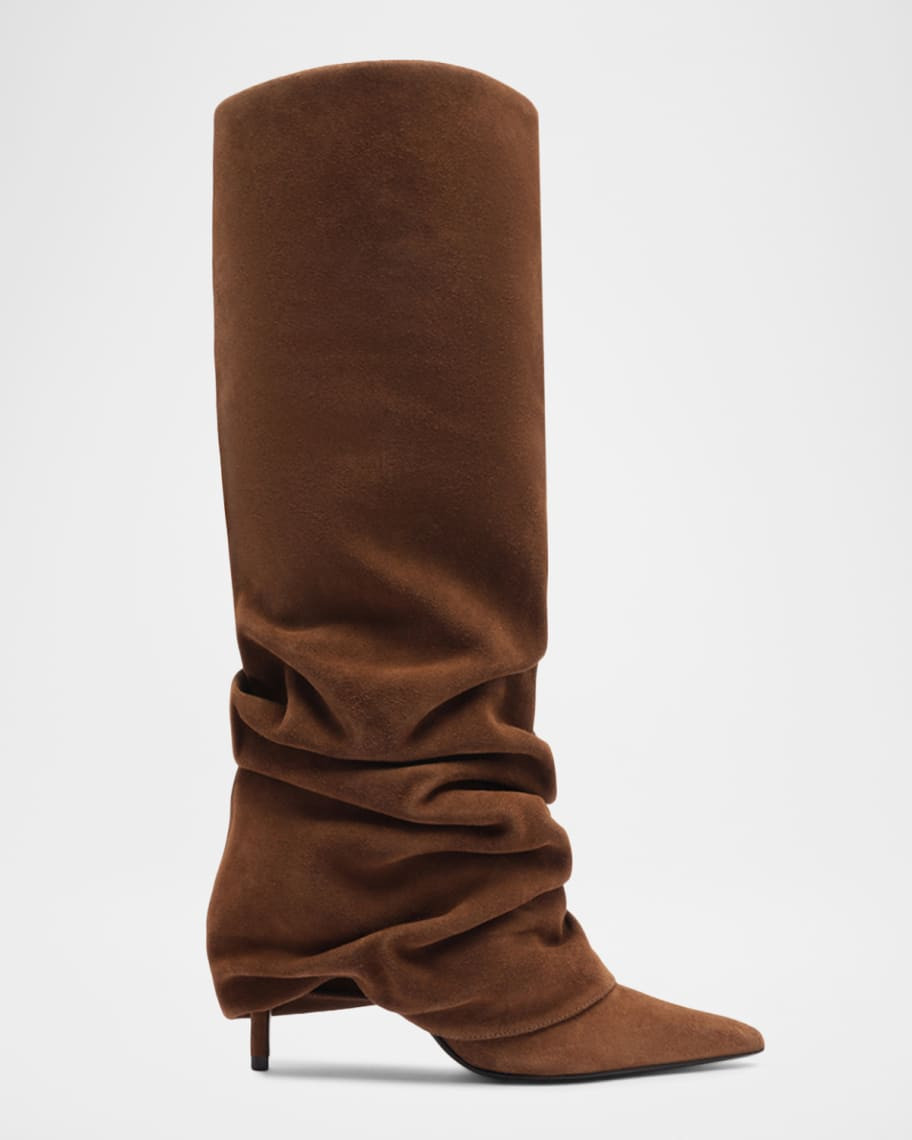 Mikki Up Cloak Draped Suede Knee-High Boot | Neiman Marcus
