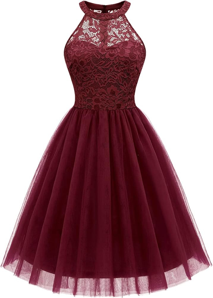 Dressystar Women's Short Halter Cocktail Party Dress Lace Tulle Homecoming Prom Gown | Amazon (US)