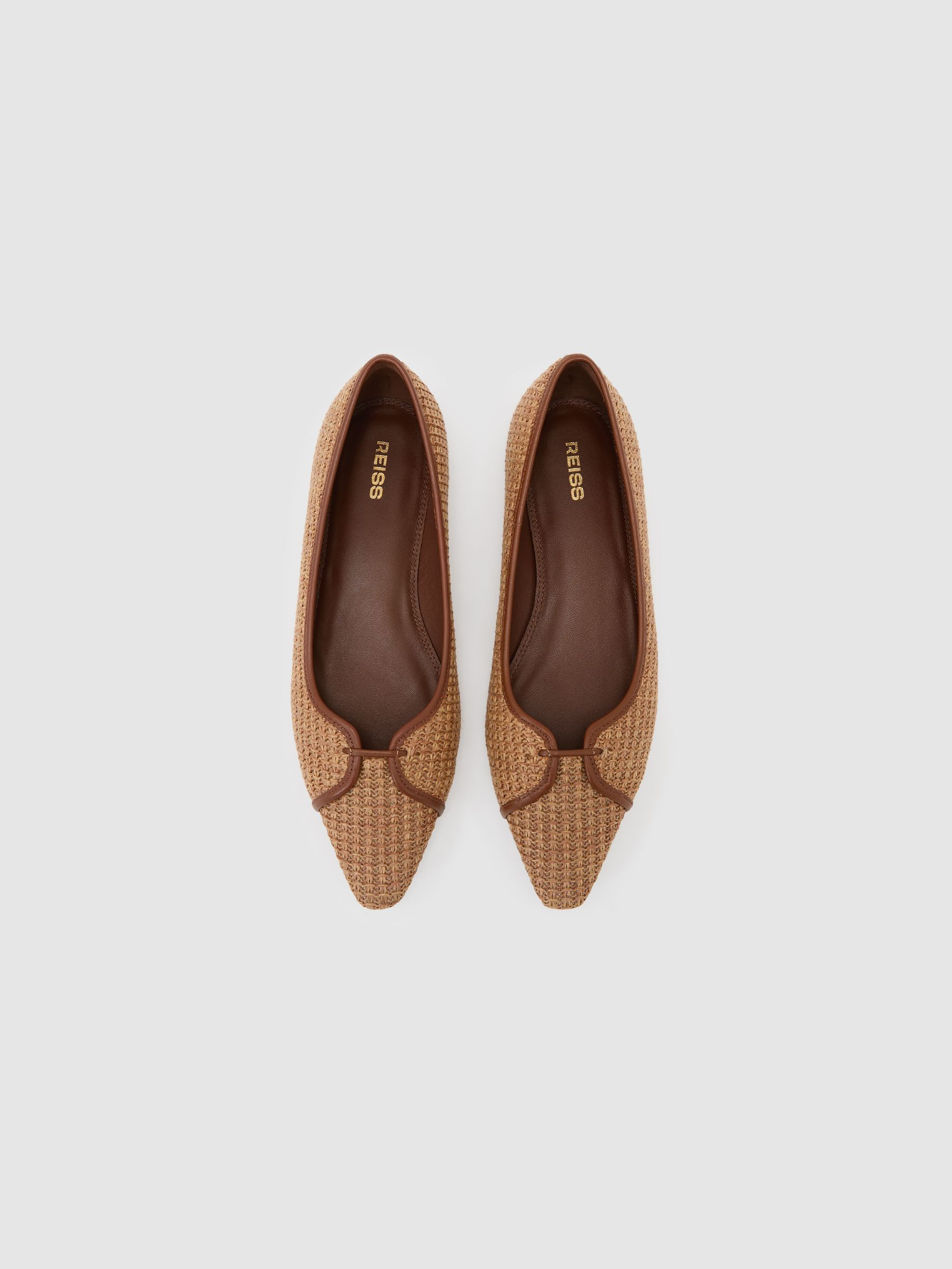 Reiss Raffia-Effect Pointed-Toe Ballerina Shoes in Natural | REISS | Reiss DE