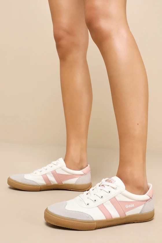 Badminton Plimsoll Off White and Pearl Pink Suede Sneakers | Lulus