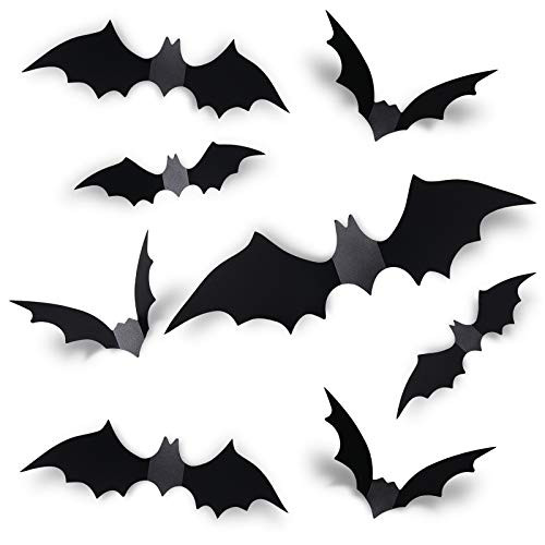 Coogam 60PCS Halloween 3D Bats Decoration, 4 Different Sizes Realistic PVC Scary Black Bat Sticke... | Amazon (US)