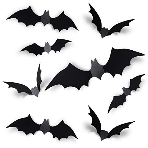 Coogam 60PCS Halloween Bats Decoration, 4 Different Sizes Realistic PVC Black 3D Scary Bat Sticke... | Amazon (US)