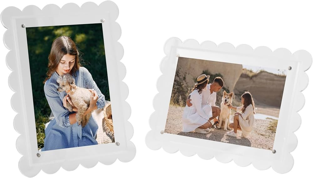 2 Pack of Acrylic Scalloped Picture Frame,Clear Picture Frame,5x7 Picture Frames,Magnetic Closure... | Amazon (US)