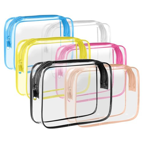 6 Pack Toiletry Bag Makeup Bag Cosmetic Bag, TSA Approved Clear Travel Toiletry Bag wih Zippers, Quart Size Travel Makeup Cosmetic Bag for Women Men, Carry on Airport Airline Compliant Bag, 6 Colors | Amazon (US)
