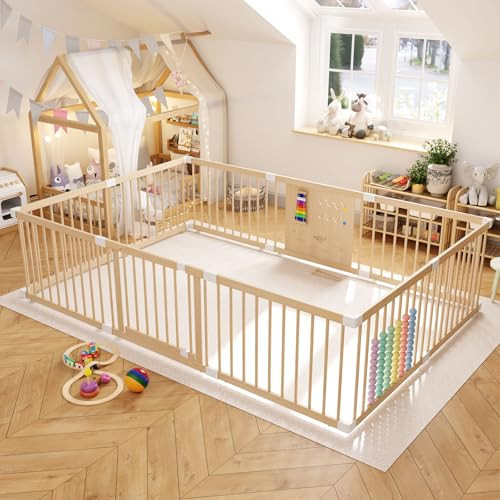 Extra Large Wooden Baby Playpen (8/10 Panel) Shape & Size Adjustable Playpen for Babies and Toddlers, Baby Fence Baby Play Yard with Door, Baby Gate Play Pen for Kids Activity Center 94”×63” | Amazon (US)