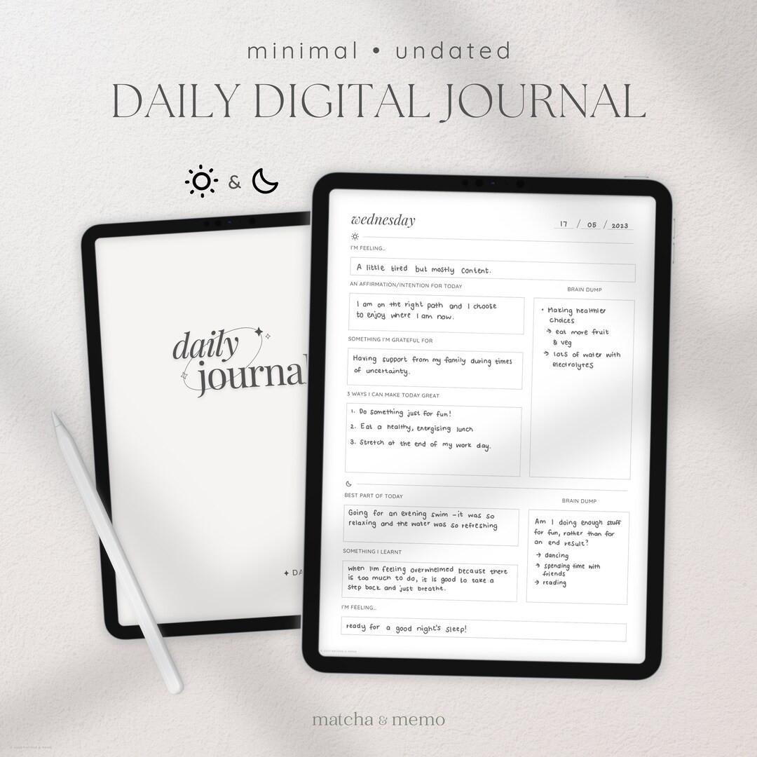 Minimal Digital Journal, iPad Journal, Self Care Journal, Daily Reflection, Mental Health Anxiety... | Etsy (US)