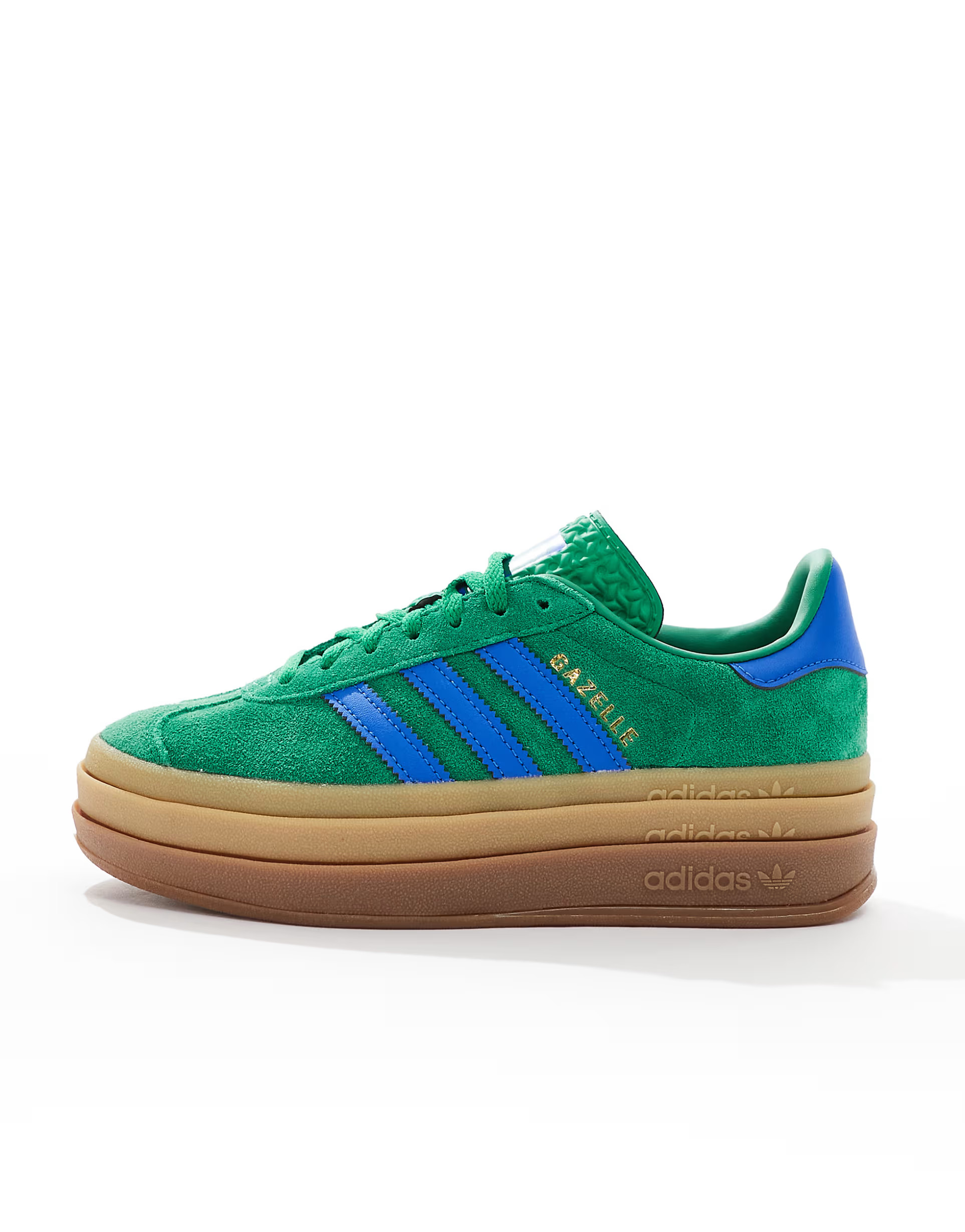 adidas Originals Gazelle Bold trainers in green and blue with gum sole | ASOS (Global)