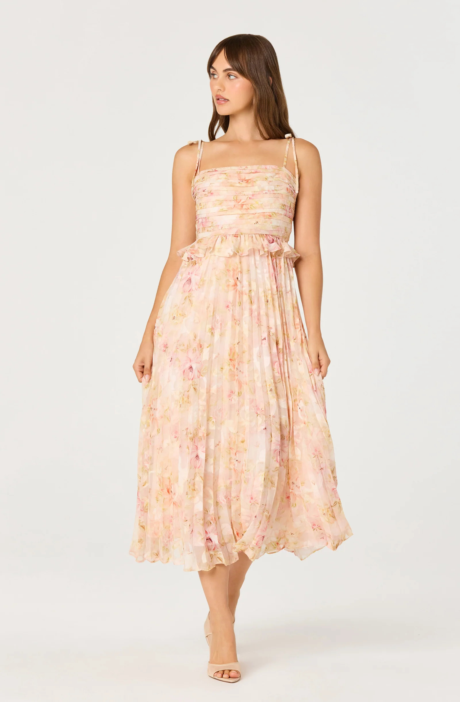 Emerys Pleated Floral Midi Dress | ASTR The Label (US)