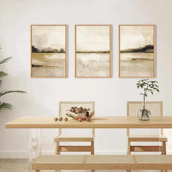 Abstract Mountain Lake Wall Art Set, 3 Piece Textured Canvas Wall Decor, Framed Nordic Neutral Ta... | Walmart (US)