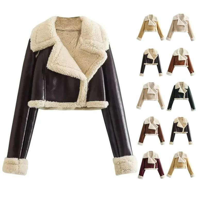 NANAIQ Leather Jackets For Women Women's Bomber Jacket Womens Fall Clothes Zip Up Faux Leather Co... | Walmart (US)