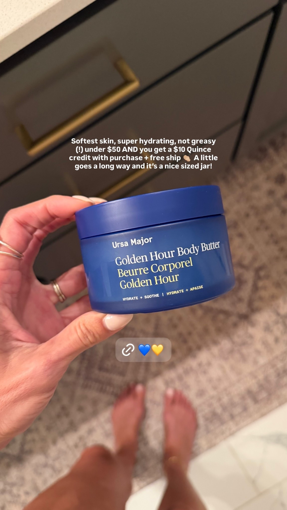 Softest skin, super hydrating, not greasy (!) under $50 AND you get a $10 Quince credit with purchase + free ship 👏🏼 A little goes a long way and it’s a nice sized jar!