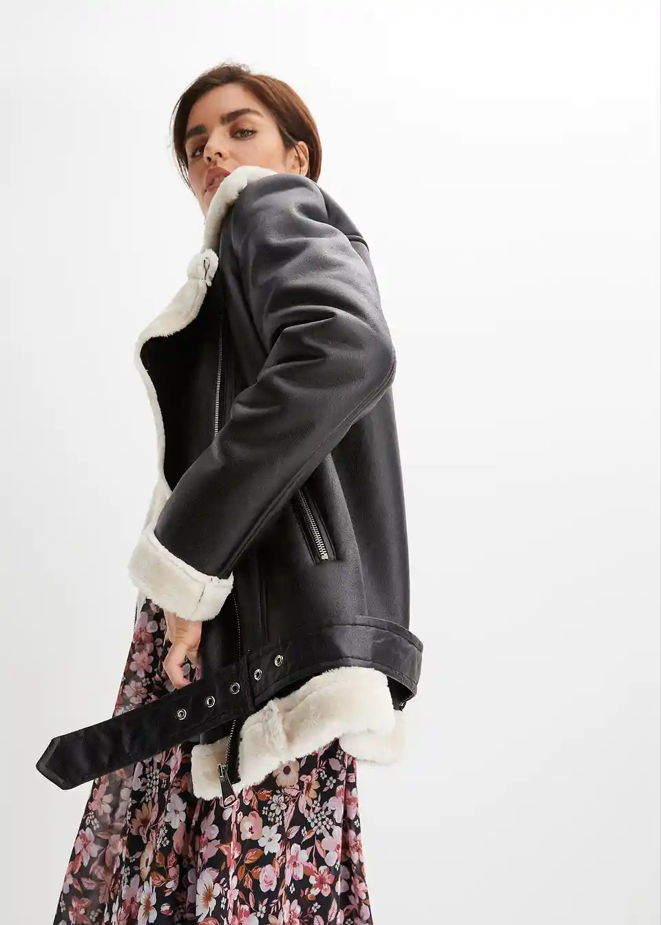 Biker-Jacke aus Lammfellimitat | Bonprix DE