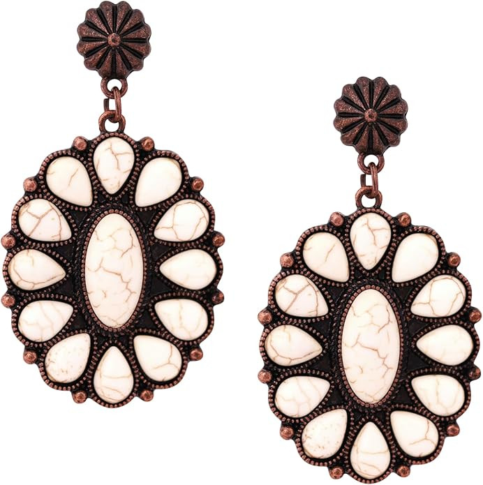 MINACHI Vintage Bohemian Created White Turquoise Dangle Drop Earrings, Boho Summer Jewelry Gift f... | Amazon (US)