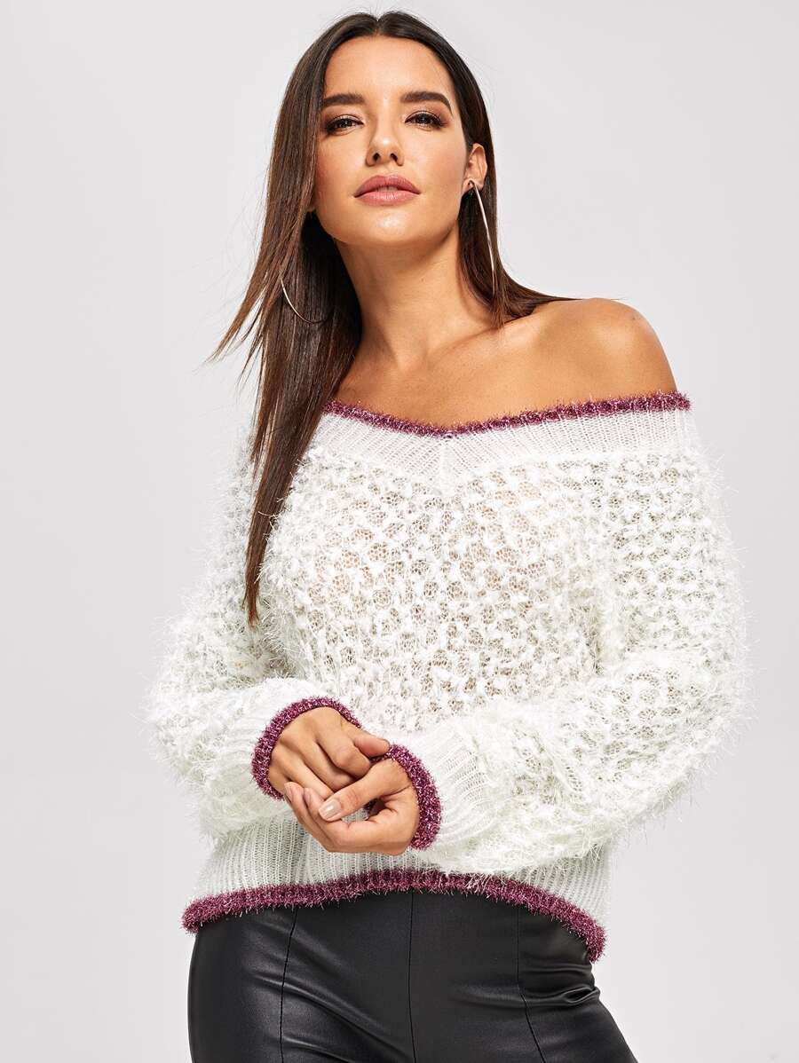 Contrast Binding Ribbed Trim Sweater | SHEIN