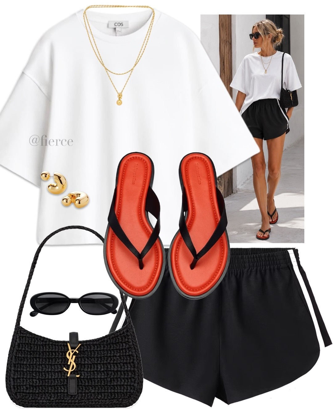 Black & white athletic shorts red flat sandals oversized white tshirt Ysl black raffia bag casual weekend look

#LTKuk #LTKsummer #LTKeurope