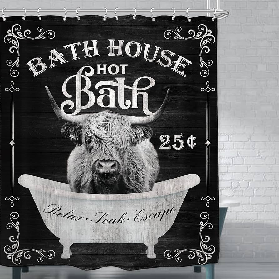 AMBZEK Highland Cow Shower Curtain Mens Black 72Wx72L Inch Funny Bull Farmhouse Western Cattle in... | Amazon (US)