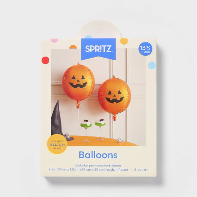 2ct Halloween Pumpkin Sphere Foil Balloon Orange - Spritz