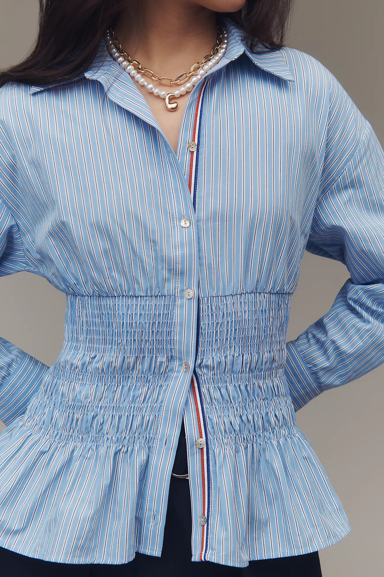Maeve Long-Sleeve Smocked-Waist Blouse | Anthropologie (US)