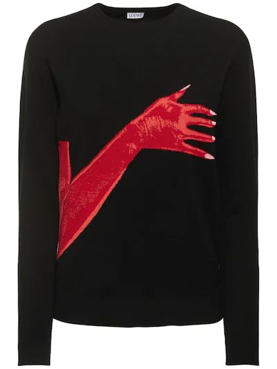 Loewe - Glove wool knit intarsia sweater - Black/Red | Luisaviaroma | Luisaviaroma