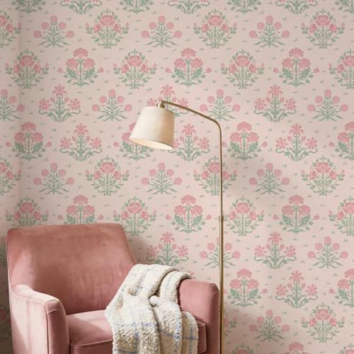 Pink Wallpaper Stick and Peel, Pink Floral Wallpaper Boho Girly Wall Paper Decorative Self Adhesi... | Amazon (US)