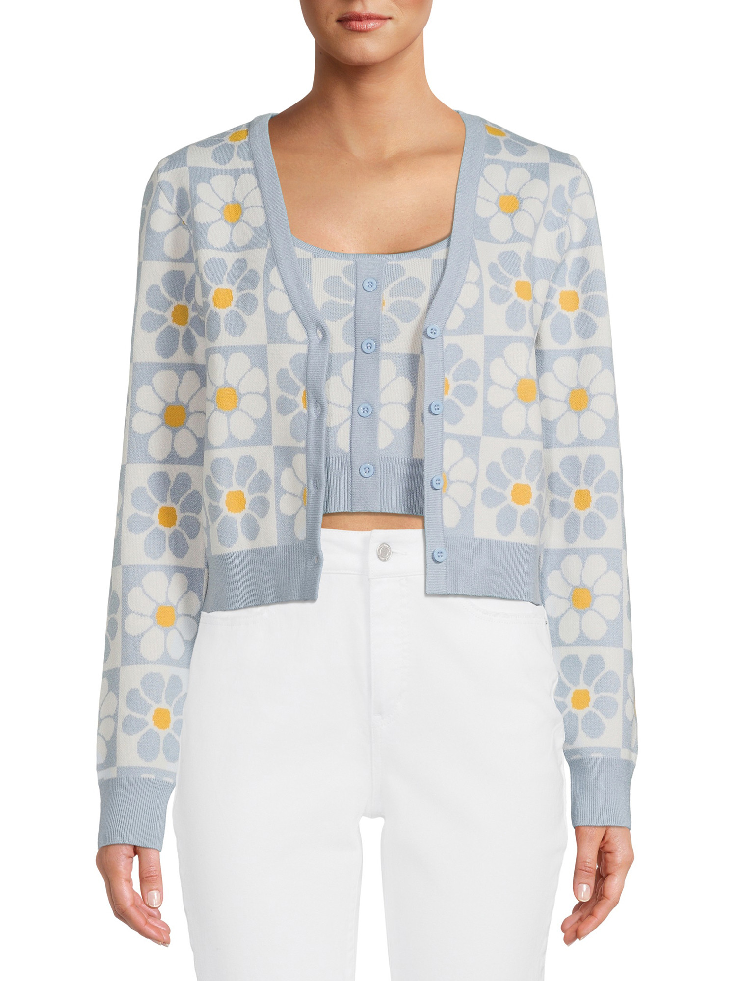 Liv & Lottie Juniors' Retro Y2K Cardigan and Tank Top, 2-Piece Set | Walmart (US)