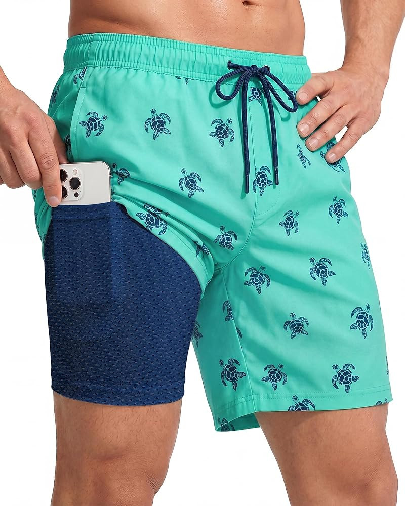 7 Inch Men Swim Trunks with Compression Breathable Liner Quick Dry Zipper Pockets for Pool Board ... | Amazon (US)