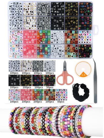 1200 Letra Miçangas Conjuntos Acrílico Cubo Miçangas Alfabeto Miçangas Número Miçangas Gran... | SHEIN