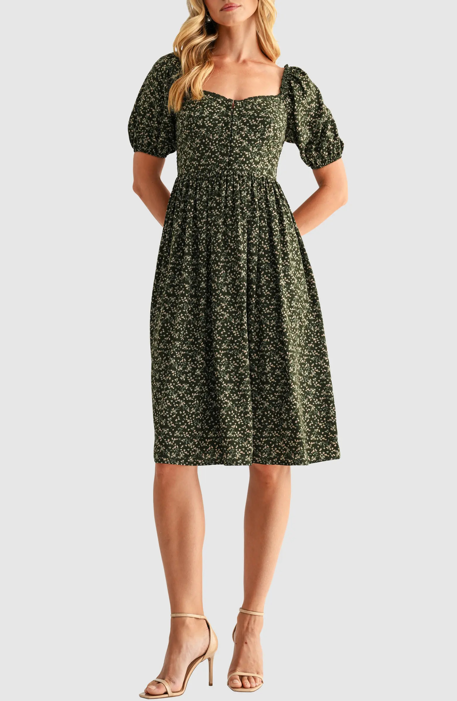 Lush Puff Sleeve Lace Trim Midi Dress | Nordstromrack | Nordstrom Rack