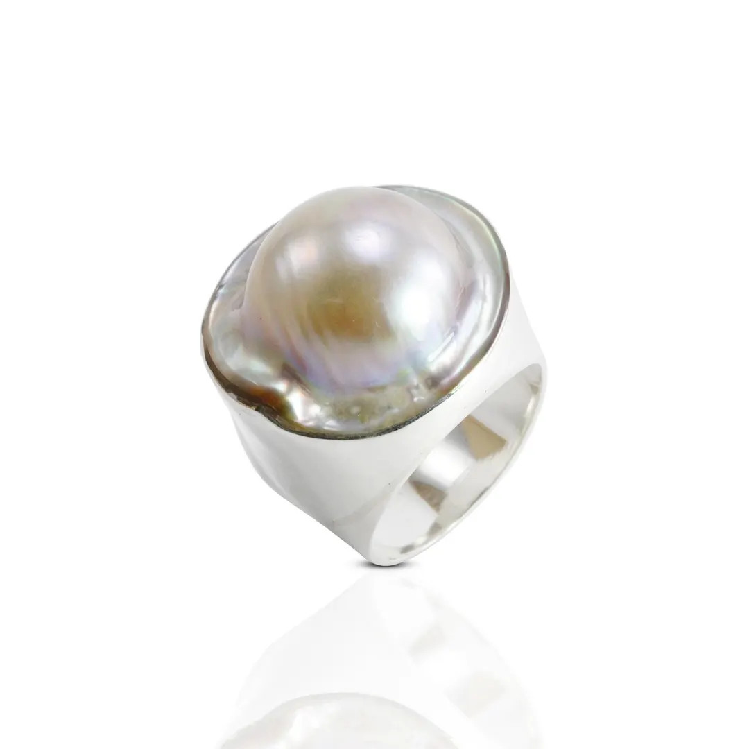 Rare 20mm Blister Mabe Pearl Ring, Handmade in 925 Sterling Silver, Bezel Setting - Etsy | Etsy (US)