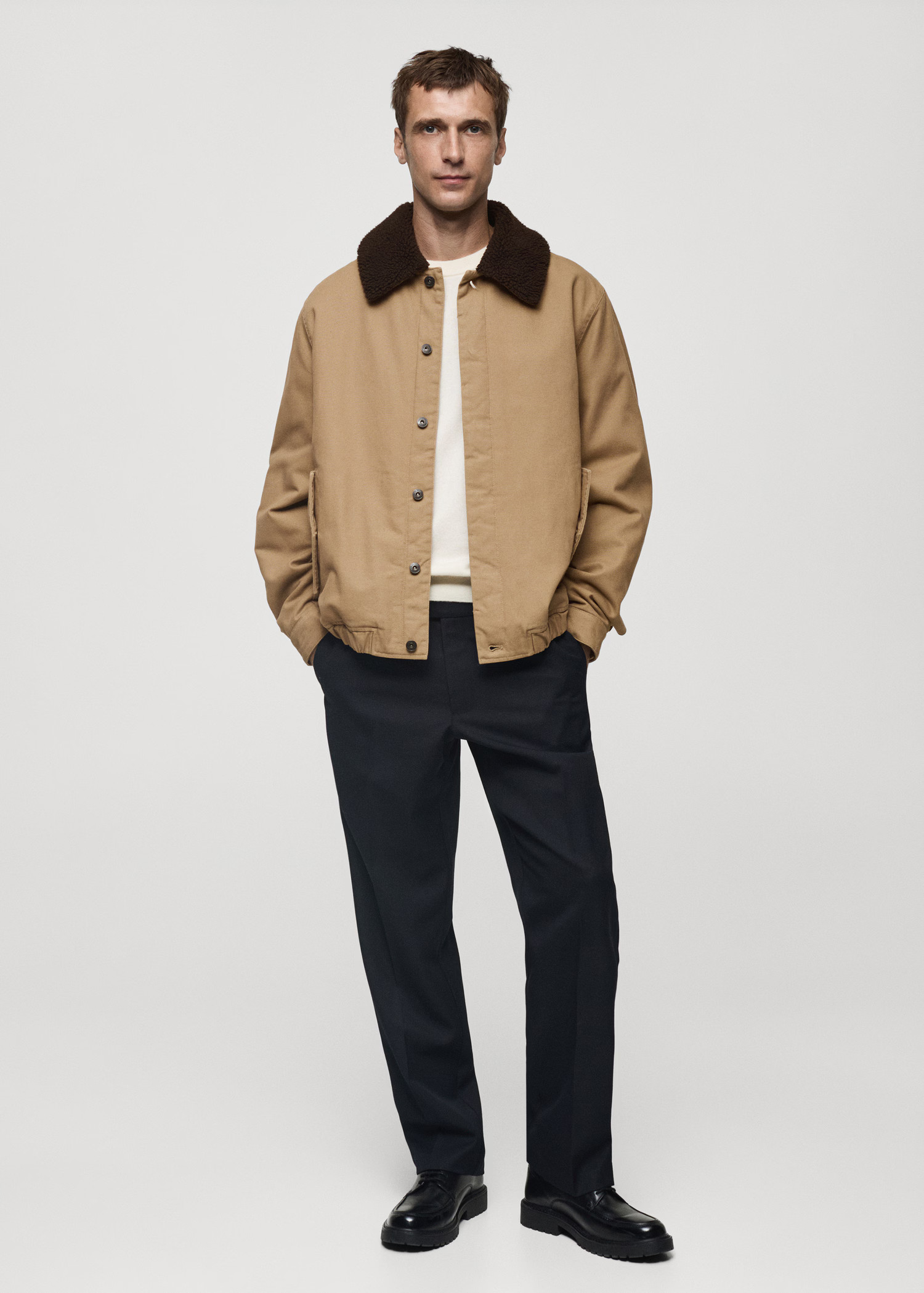 Quilted jacket with sheepskin collar - Men | MANGO USA | Mango (US/MX/AU)