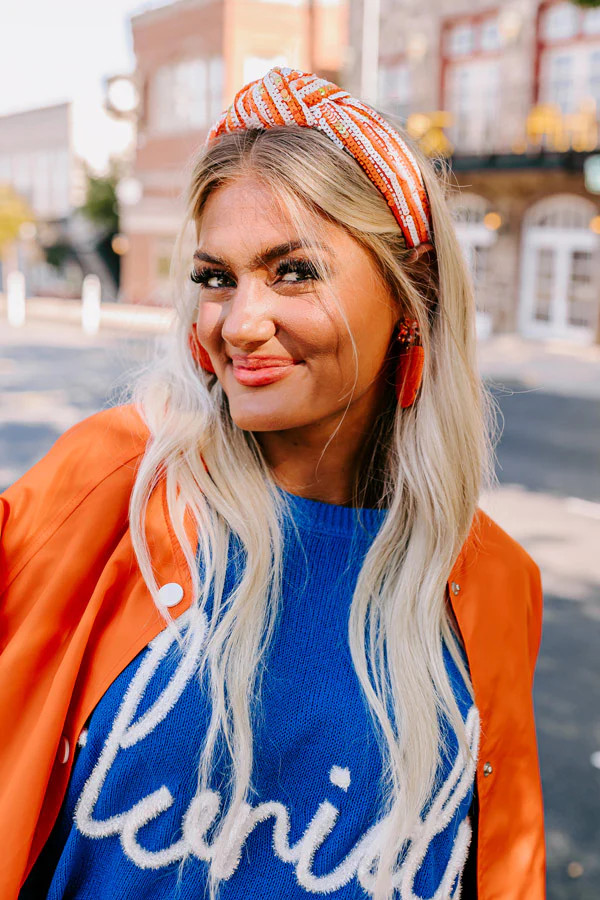 Extra Points Only Sequin Headband In Orange/White | Impressions Online Boutique