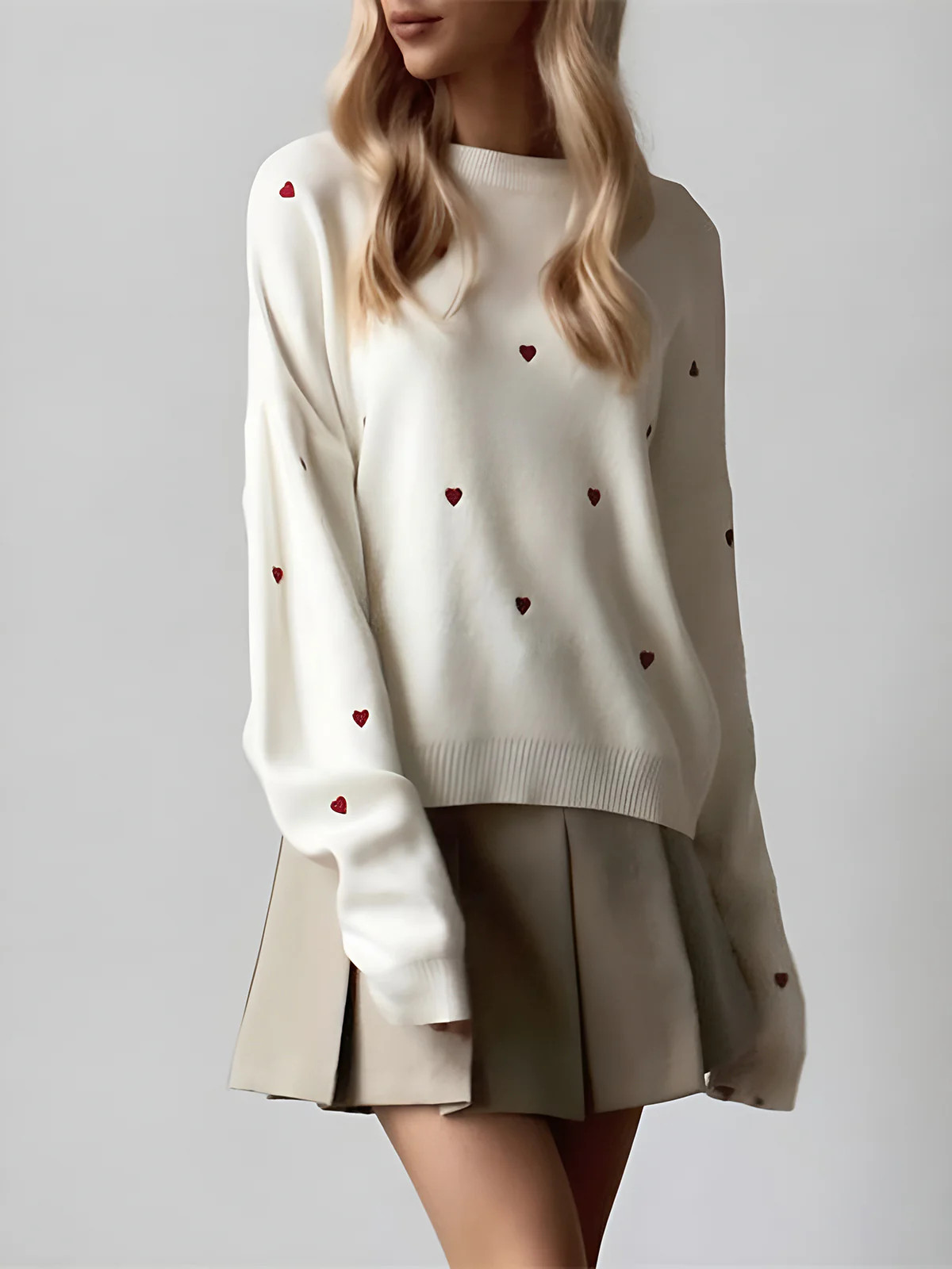 Embroidered Heart Oversized Knit Sweater | Commense