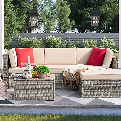 Devoko 5 Pieces Patio Furniture Sets Outdoor Sectional Sofa Manual Weaving Rattan Wicker Patio Co... | Amazon (US)