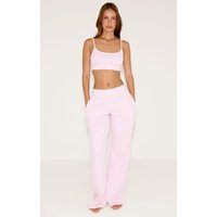 Prettylittlethings Pink Sleep Rib Tonal Elastic Wide Leg Pants | PrettyLittleThing US