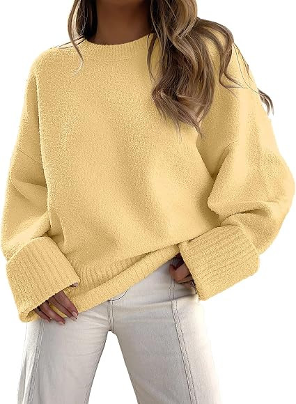 ANRABESS Women's Crewneck Long Sleeve Oversized Fuzzy Knit Chunky Warm Pullover Sweater Top | Amazon (US)