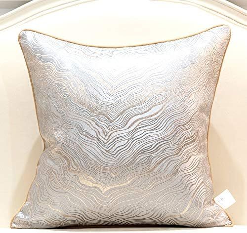 Avigers 20 x 20 Inch Square Silver Gray Gold Abstract Striped Embroidery Cushion Case Luxury Mode... | Amazon (US)