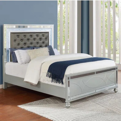 Karmen Metallic Upholstered Tufted Queen Panel Bed | Wayfair North America