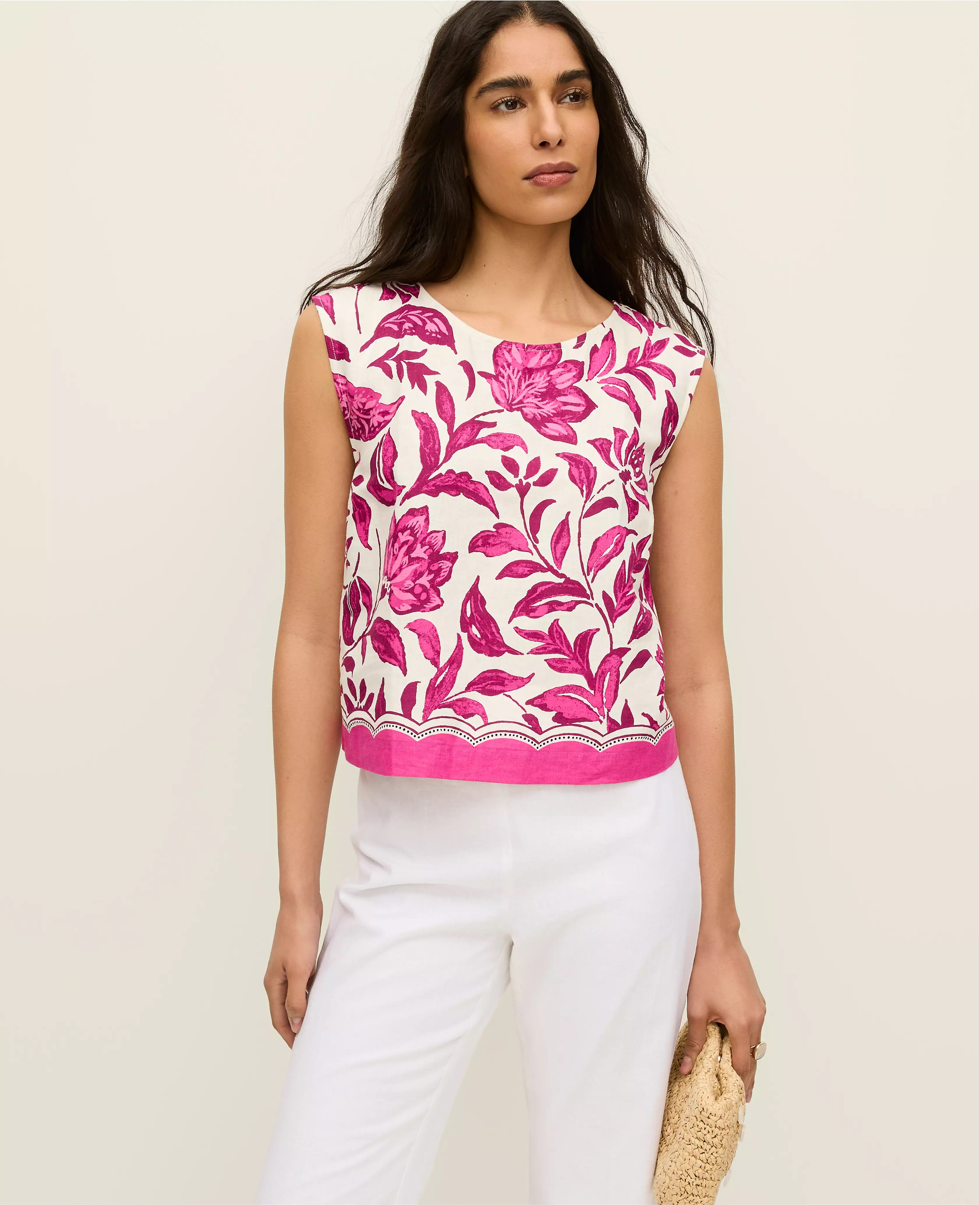 Floral Linen Blend Shell | Ann Taylor