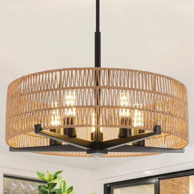 5-Light 22" Boho Coastal Rattan Chandelier, Farmhouse Wicker Pendant Light Fixture For Dining Room, Living Room, Kitchen Island, Bedroom, Hallway, Foy | Wayfair North America