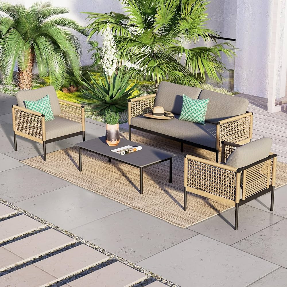 Grand patio Outdoor 4-Piece Conversation Set Rust Free Patio Furniture Set Open-Weave Wicker Olef... | Amazon (US)